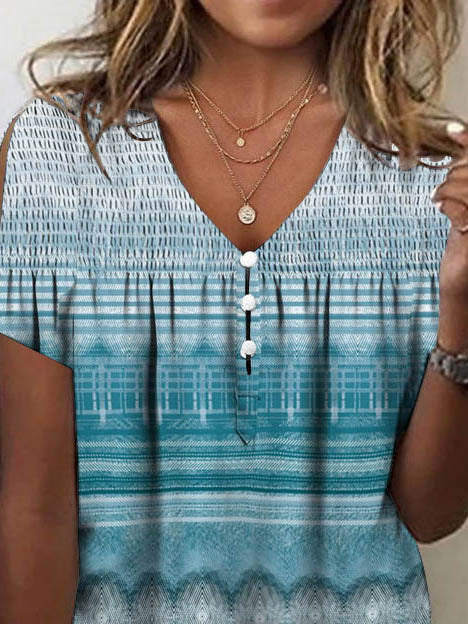 Women Half Sleeve V-neck Solid Color Dress