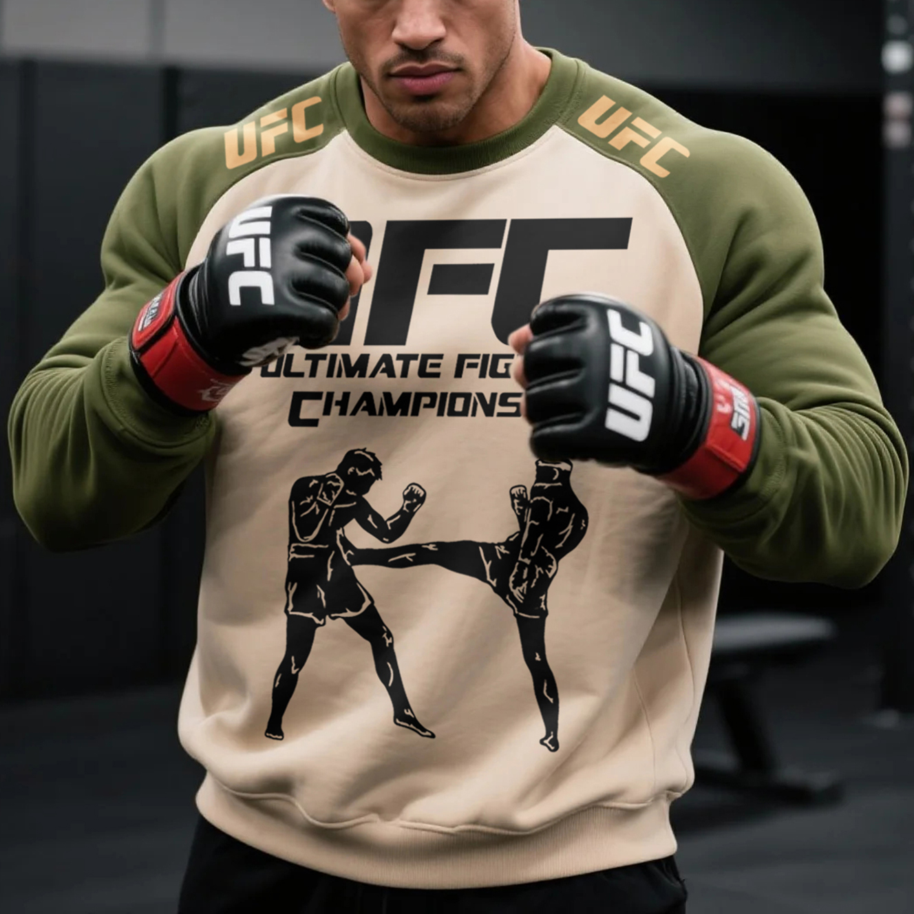 Large Size Loose And Comfortable Raglan Long Sleeve Contrast Color Round Neck Sweatshirt Fitness Sports Fighting Sweatsh / TECHWEAR CLUB / Techwear