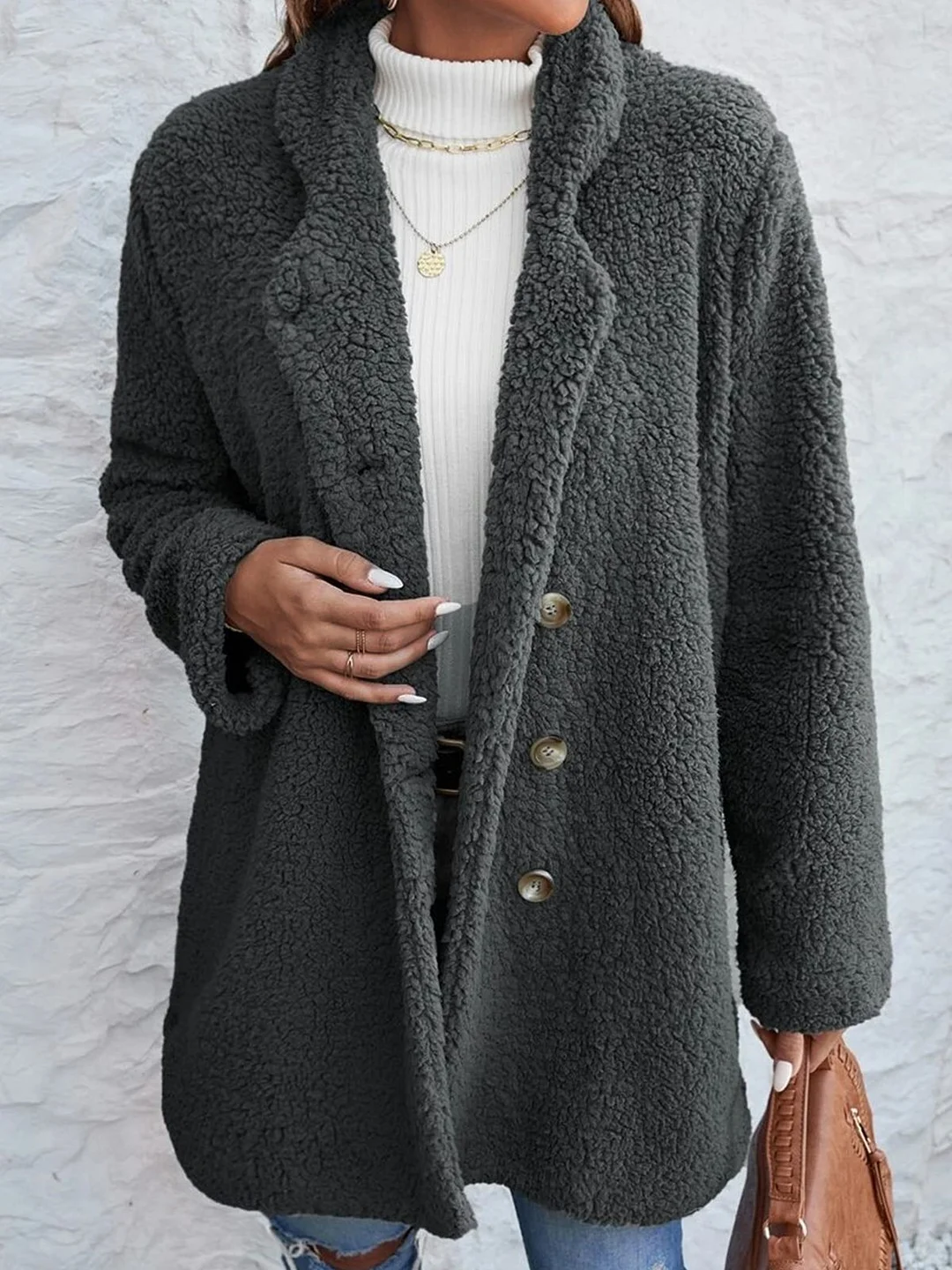 Long Sleeve Lapel Collar Casual Plain Teddy Jacket | IFYHOME