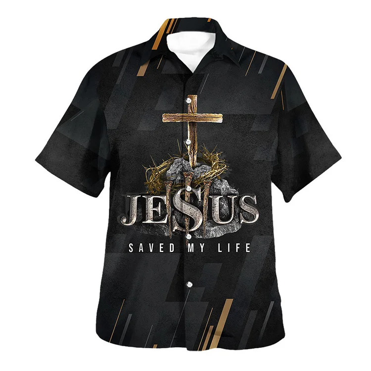 BrosWear Jesus Element Printed Casual Short Sleeved Shirt