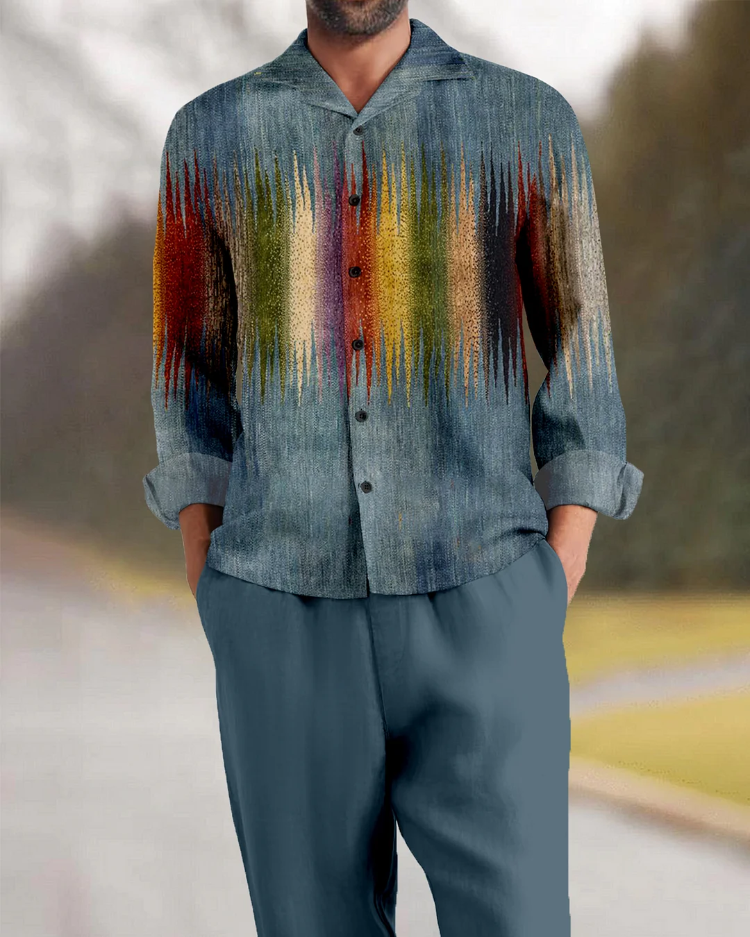Suitmens Men's Retro Texture Long Sleeve Walking Suits-0131