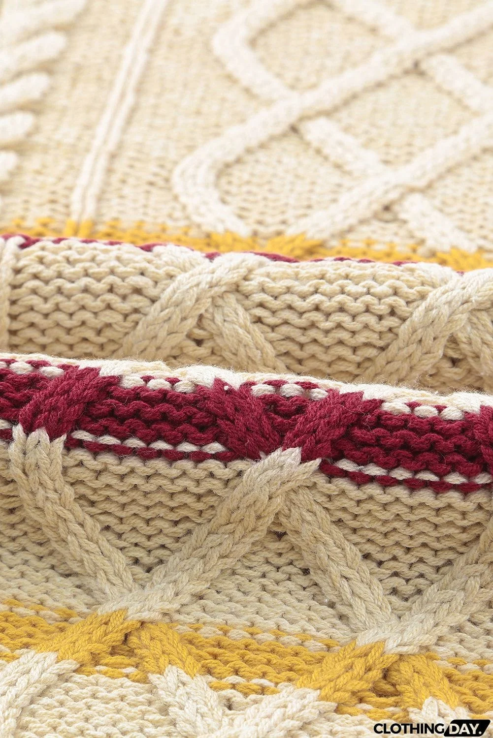 Striped Color Block Textured Knit Pullover Sweater