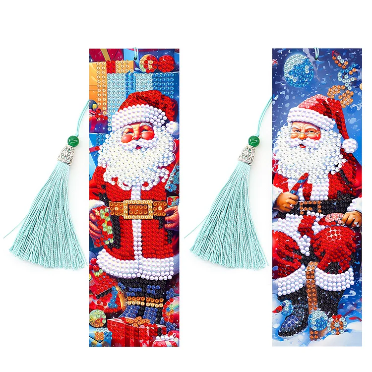 2PCS Christmas Diamond Drawing Bookmarks Special Shape Crystal Painting Bookmark