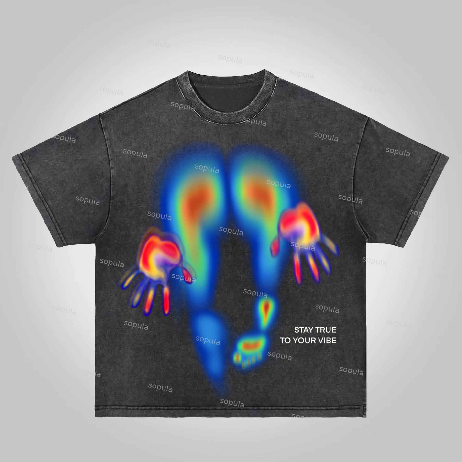Sopula Abstract Graphics Of Heat-Sensitive Characters Acid Washed T-Shirt