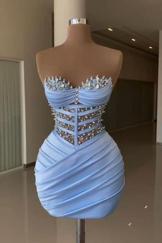 Oknass Sweetheart Sleeveless Pleated Short Homecoming Dress With Beading