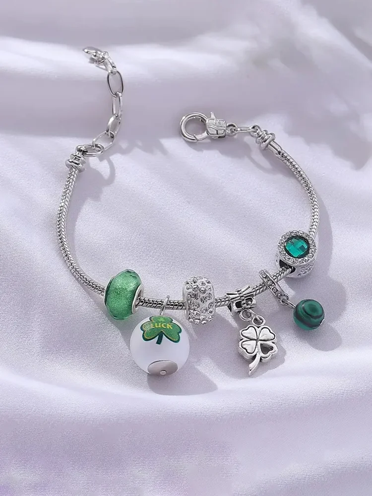 VChics St. Patrick's Day Charm Bracelet With Four Leaf Clover Pendant