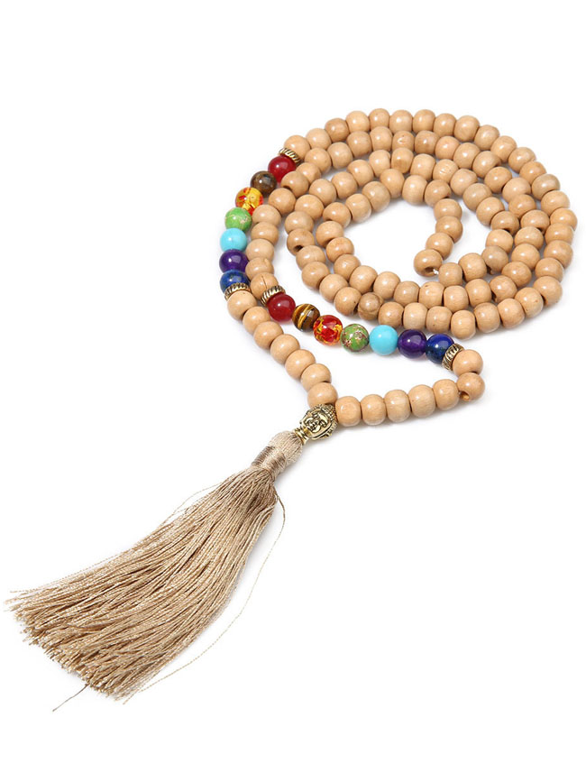 Fashion Natural Stone Leopard Strpe beads Knotted Long Tassel Necklace