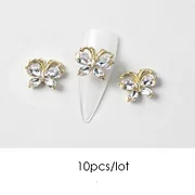 10PC Alloy Butterfly Zircon Nail Art Rhinestone 3D Gold Silver Shiny Diamond Nail ART Gems Butterfies Crystal Manicure Accessory | Cncures