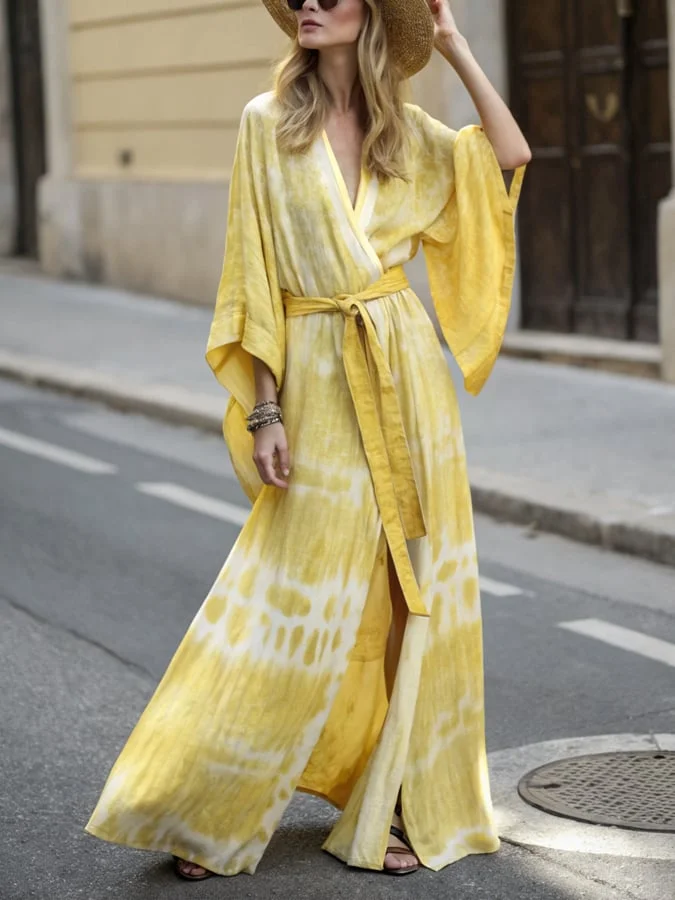 Women's Casual Tie-Dye Lace-Up Dress 