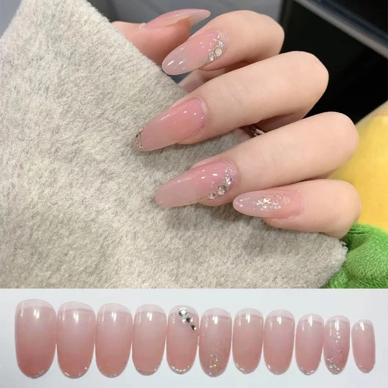 24Pcs/box Full Cover Short round press on nails Pink Dripping Shape Heart Bride nail tips Wearable Fake Nail with Glue for girls-Nail Inspo