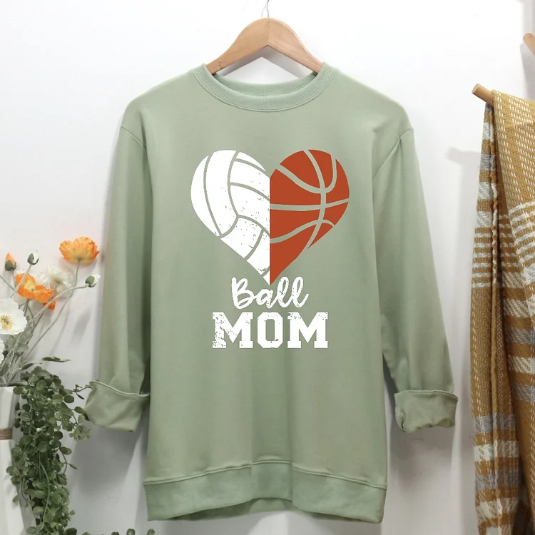 Ball Mom Heart Volleyball Basketball Mom Women Casual Sweatshirt-Annaletters