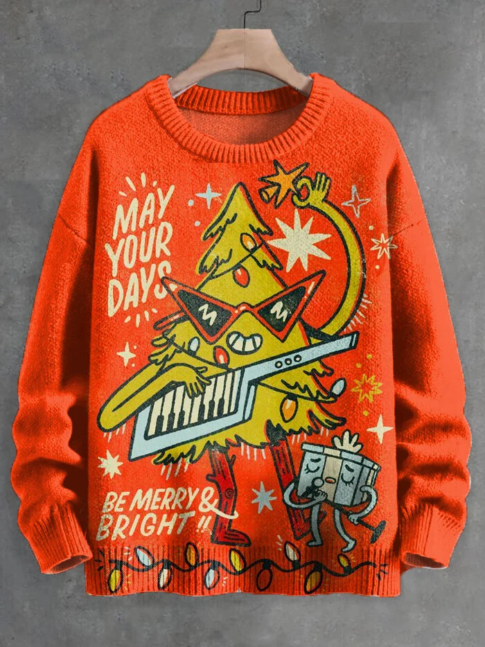 Men's May Your Days Be Merry And Bright Rock Music Art Print Knit Sweatshirt