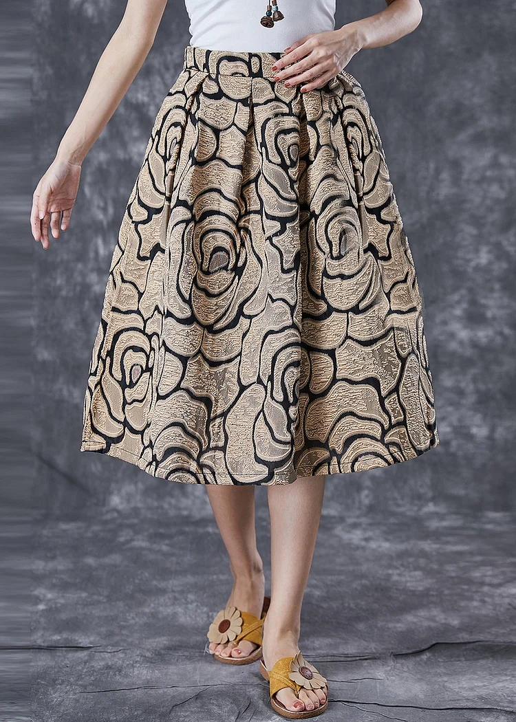 Boho Golden High Waist Jacquard A Line Skirts Summer