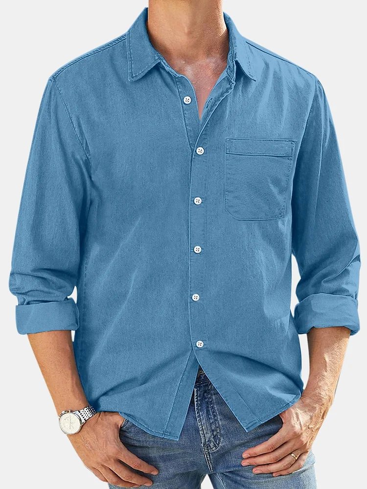 Men's Daily Casual Pure Cotton Solid Color Long-sleeved Shirt