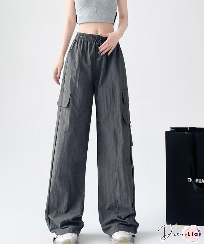 Retro Harajuku Pockets Cargo Pants Women Summer Loose High Waist Straight Trousers Korean