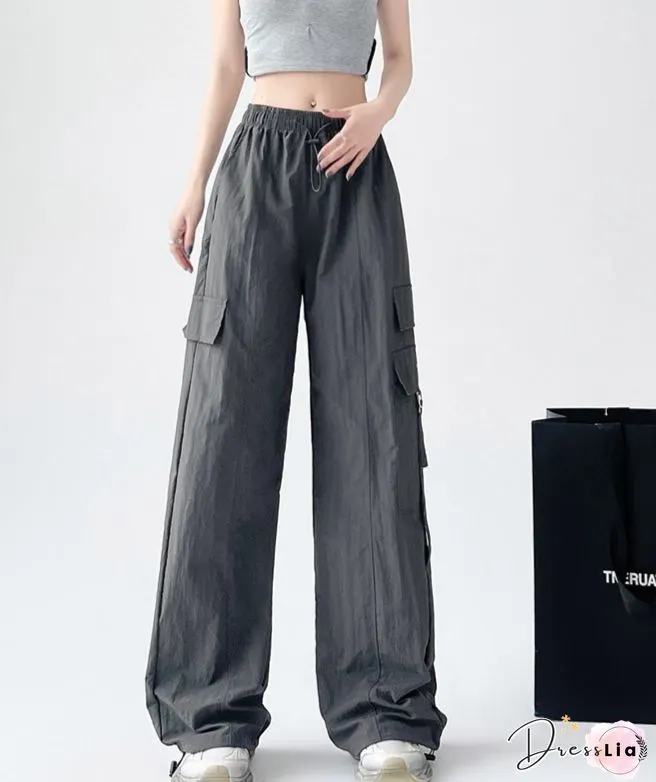 Retro Harajuku Pockets Cargo Pants Women Summer Loose High Waist Straight Trousers Korean