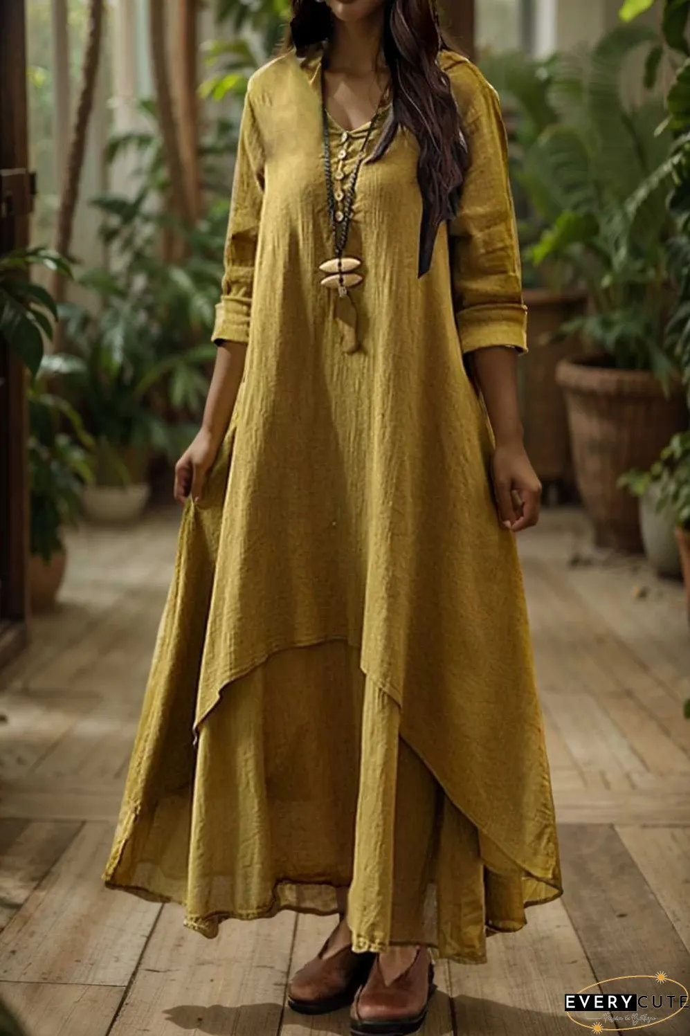 women s plus size casual dress swing dress solid color long dress maxi dress long sleeve button two piece v neck