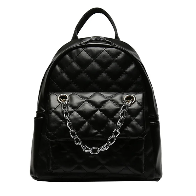Fashion Rhombus Backpack Leather Women Student Shoulder School Bag (Black)