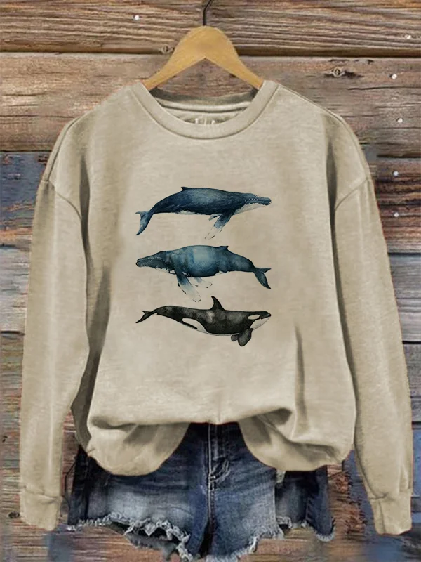 Women's Humpback Whale Killer Whale Graphic Print Sweatshirt