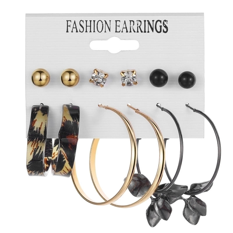 Retro Round Alloy Plating Artificial Pearls Women’s Earrings Ear Studs 6-piece Set