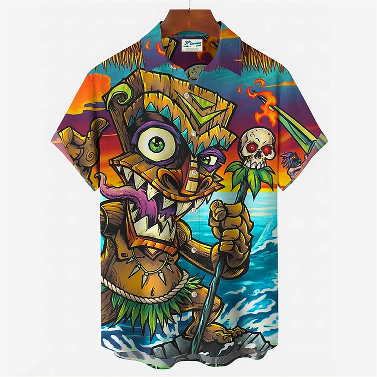 Skull 3D Hawaiian Shirt Men Oversized Summer Resort Casual Shirts at Hiphopee
