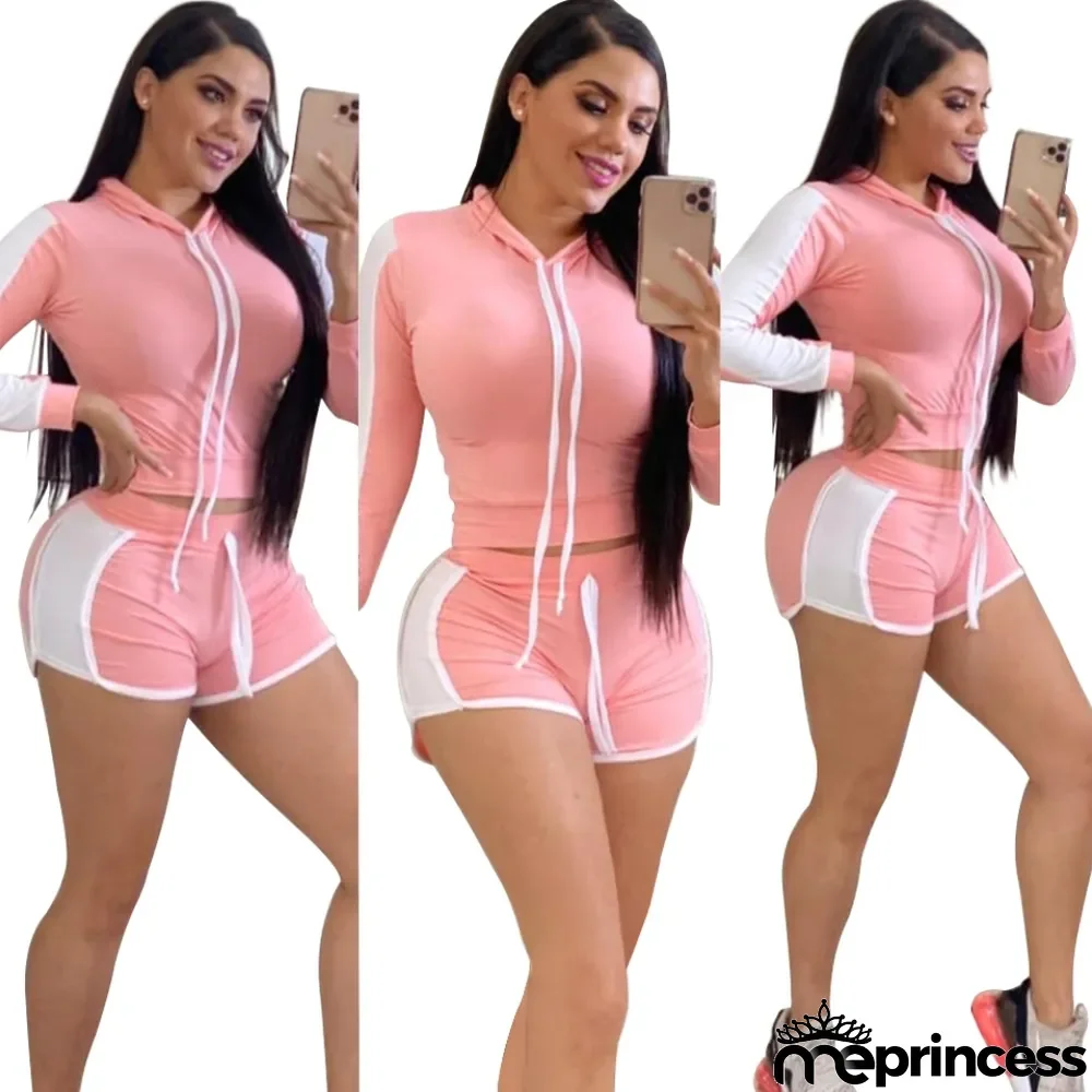 Fall Contrast Shorts Hoody Tracksuit
