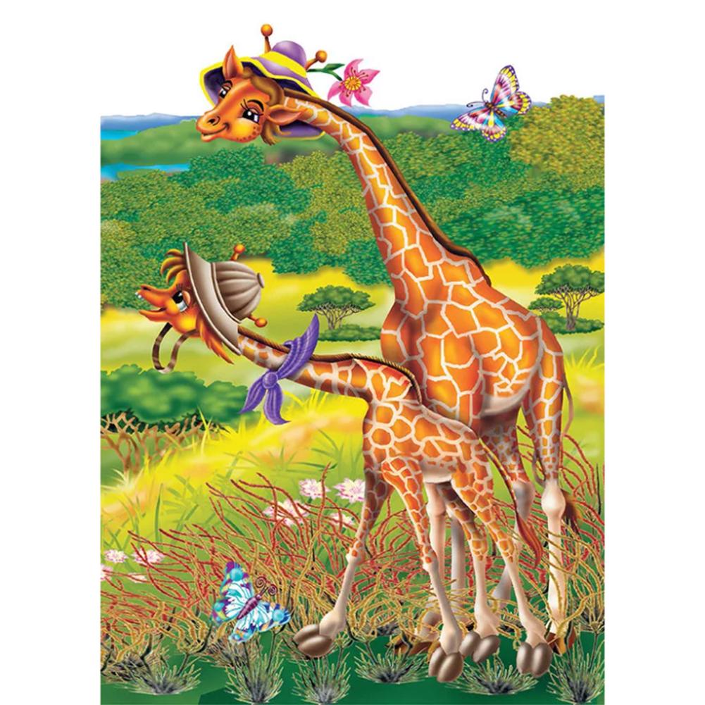 

30*40CM Round Drill Diamond Painting-Giraffe Life, 501 Original