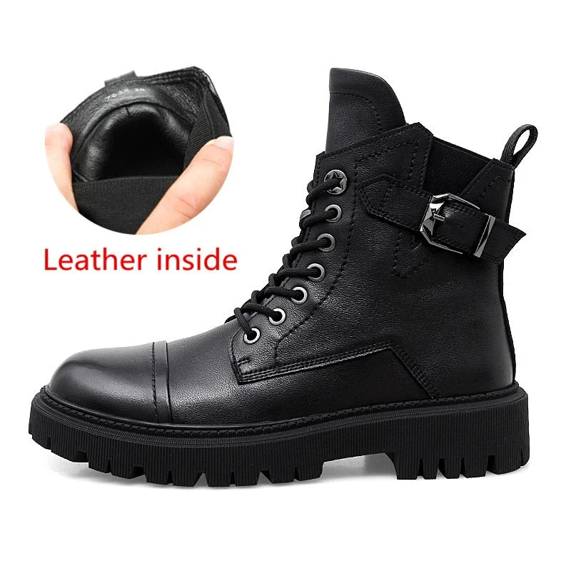 Punk Ankle Boots Mens Warm Comfortable Wear-resistant Sole Shoes Man Winter Motorcycle Boots Back Zip Male Walking Boots New