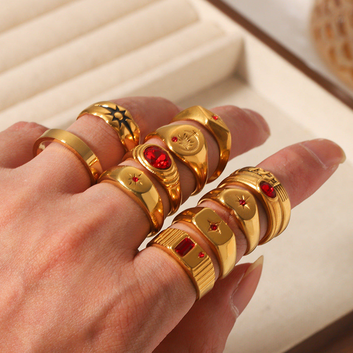 Stainless Steel Diamond Ring Titanium Steel Eight-Pointed Star Ring Female Versatile Hand Jewelry