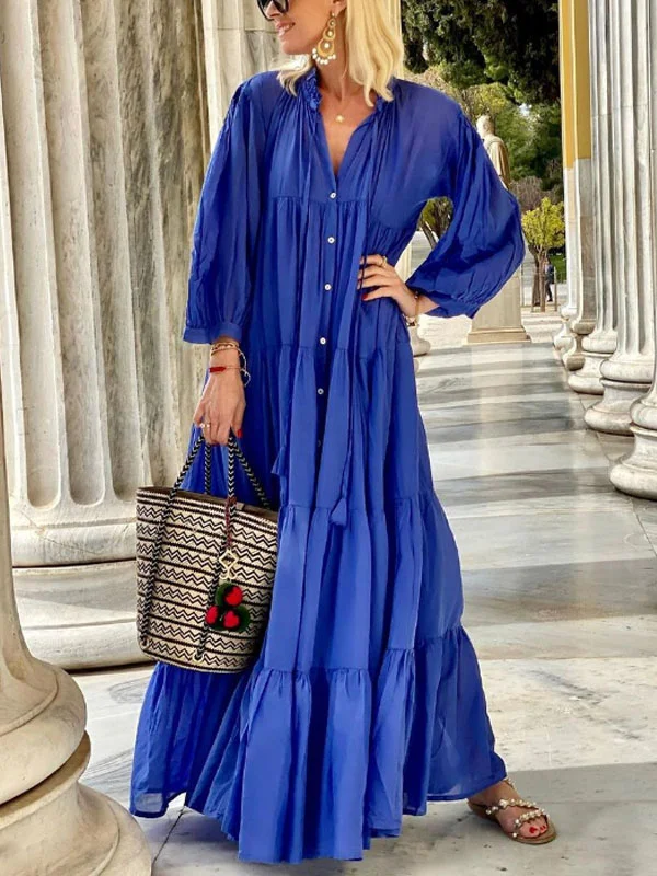 solid color loose linen simple women's dress