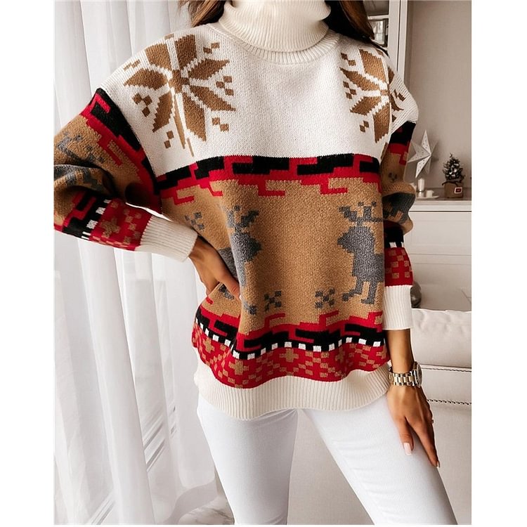 Christmas winter elk jacquard knitted sweater-luchamp:luchamp