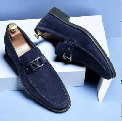 Men's Casual Suede Sewing Line Pointed Toe Shoes