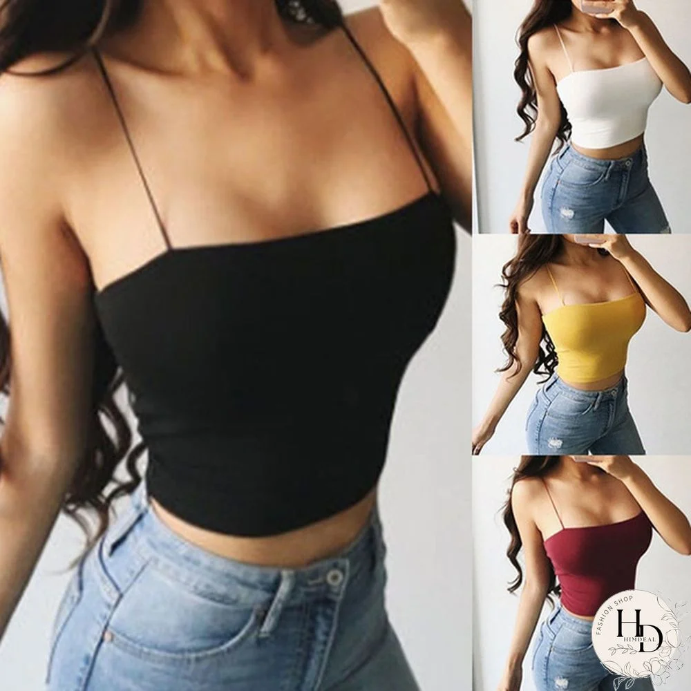 Summer Women Fashion Sexy Camis Crop Top Spaghetti Strap Tank Top Sleeveless Shirt Slim Fitness Lady Solid Bralette Tops Strap Skinny Vest Camisole