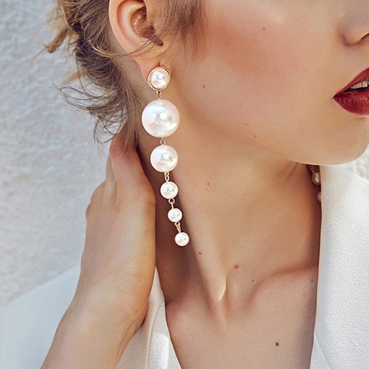 Fashion Faux Pearl Long Earrings