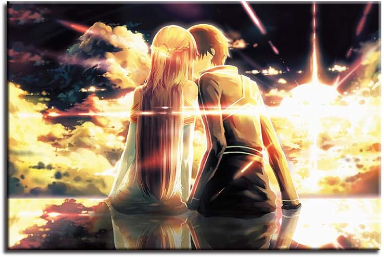 Canvas Print Pictures Paintings on Canvas Wall Art anime boy girl Canvas Prints Artwork Paintings Picture Mural for Bedroom Living Room Framed 12 inch x 16 inch