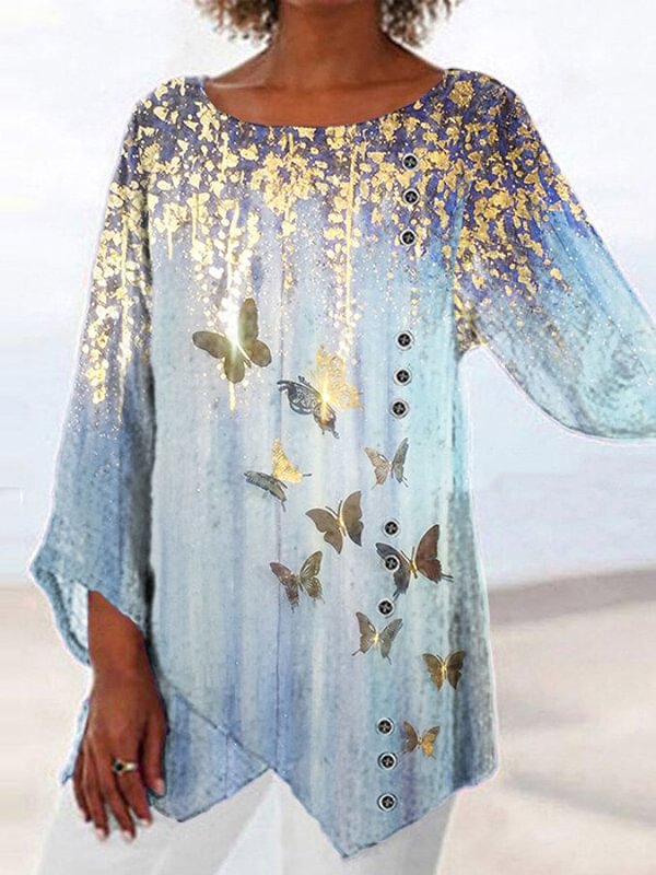 Butterflies Paradise Printed Breathable Casual Tops