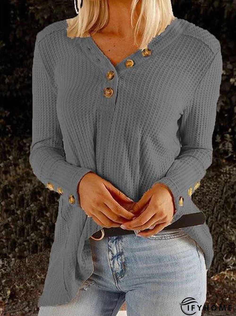 Apricot Patchwork Long Sleeve Buttoned Casual Tunic Top | IFYHOME
