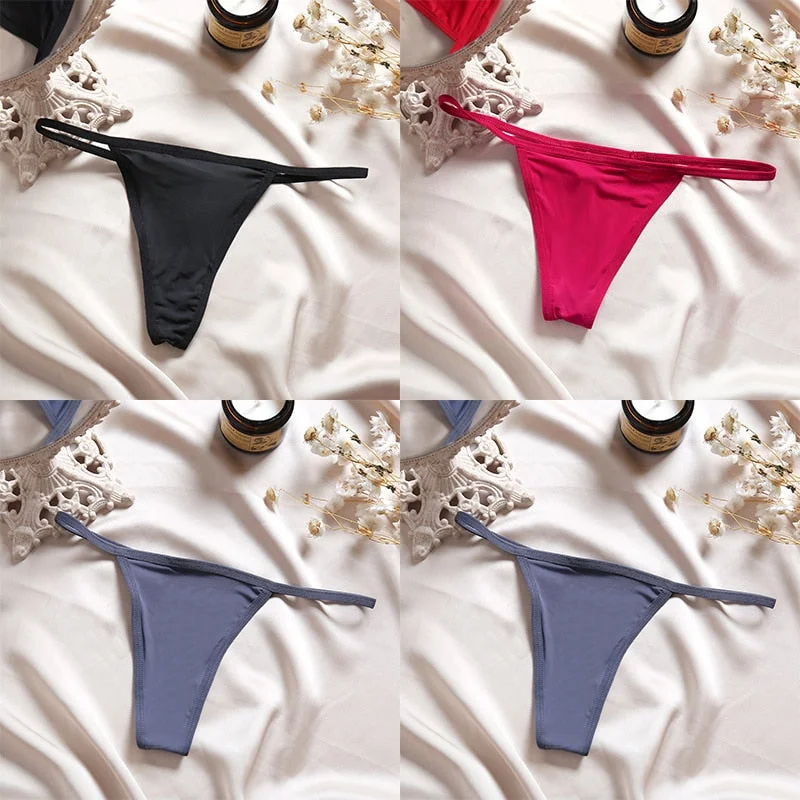 4PCS/Set Sexy Panties Women Thong Female G-string Underwear Panties Solid Color Intimate Lingerie Underpants Seamless Panties