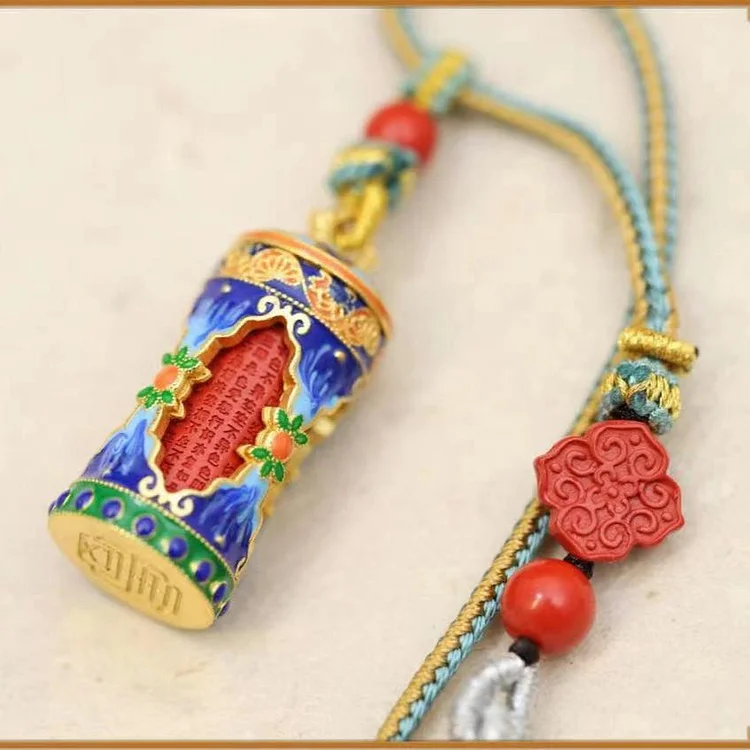 Thangka Buddha Sterling Silver Cloisonné Cleansing Prayer Wheel Pendant