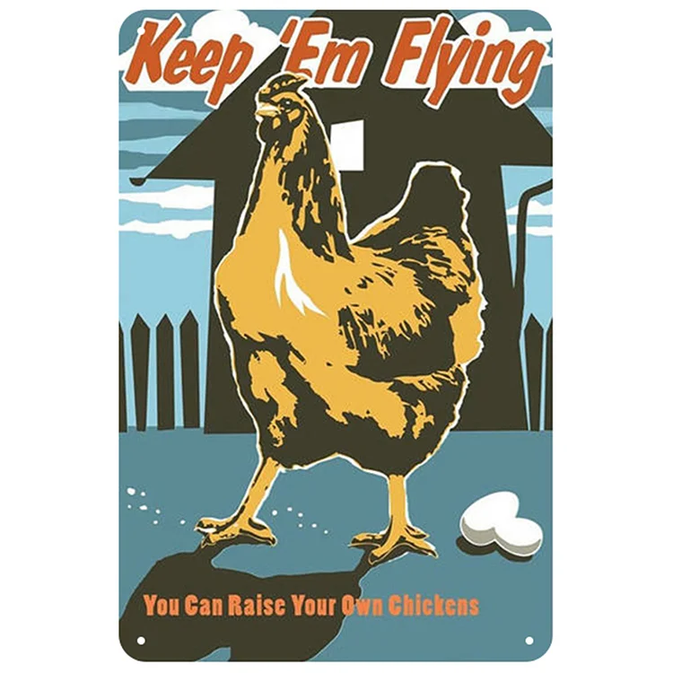 Le poulet continue de voler - enseignes en étain vintage / enseignes en bois - 7.9x11.8in & 11.8x15.7in