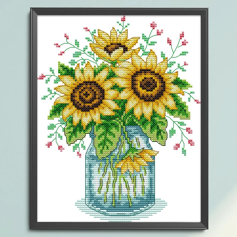 Partial Embroidery cotton Thread 14CT Printed Sunflower Cross Stitch(HA013)