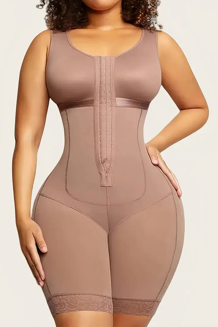 Plus Size Casual Black Multi-Row Steel Buckle Lace Trim Skinny Shapewear 2024 - Xpluswear