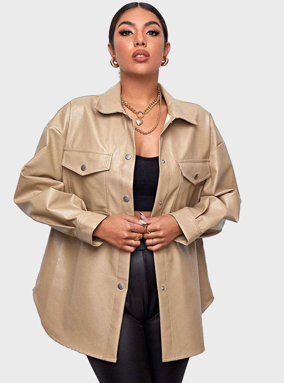  thdmladies PU Leather Short Coat thedmladies