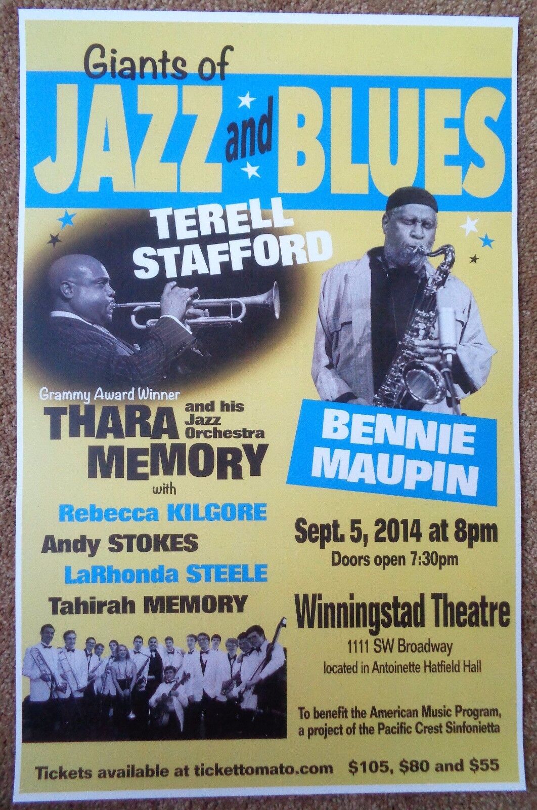 BENNIE MAUPIN & TERELL STAFFORD 2014 Gig POSTER Portland Concert THARA MEMORY