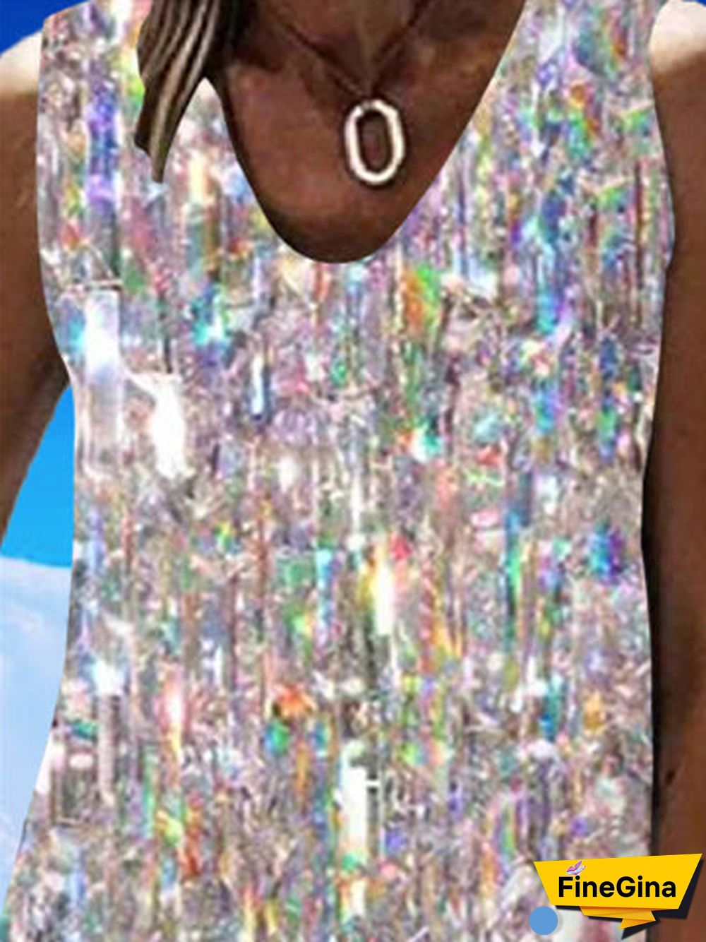 Women's Colorful V-Neck Sleeveless Graphic Midi Dress