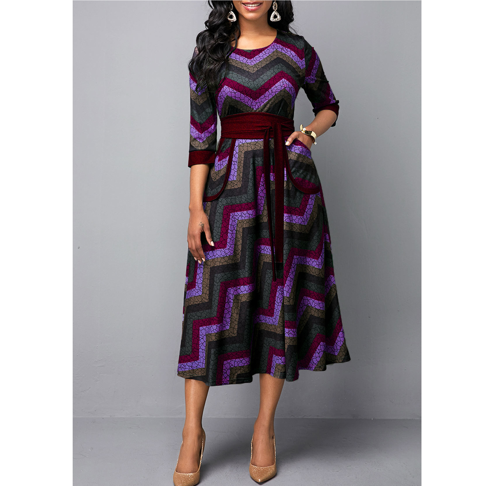 Plus Size Printing Maxi Evening Formal Party Dress