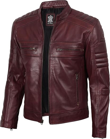 Casaco de cabedal para homem Decrum - Casaco de cabedal estilo café racer para homem elegante