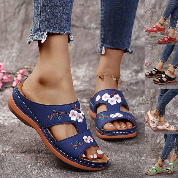 New Women's Fashion Retro Casual Breathable Soft Comfortable Sandals Lightweight Floral Embroidery Hollow Slippers Plus Size - Shop Trendy Women's Clothing | LoverChic