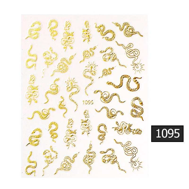 1 Sheet 3D Nail Sticker Gold Colorful Snake Rose Pattern Transfer Decals Sliders For Nails DIY Nail Art Decoration Manicures