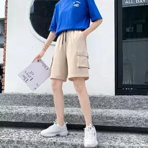 Plus Size Shorts Women Cargo Short Pants Summer Sport Hot Shorts Belted Casual Loose High Waist Hip Hop Shorts With Pockets